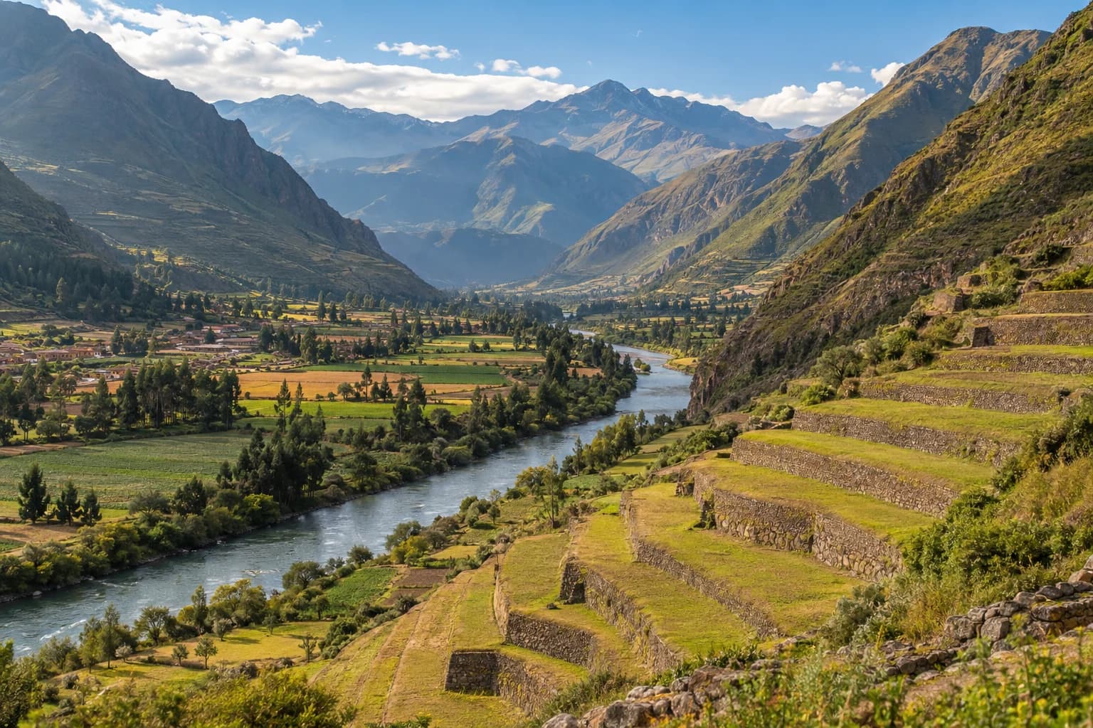 AI-generated destination illustration: sacred valley